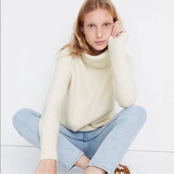 Madewell Mercer Ivory Thick Knit Wool Blend Turtleneck Sweater Sz S - Picture 1 of 14